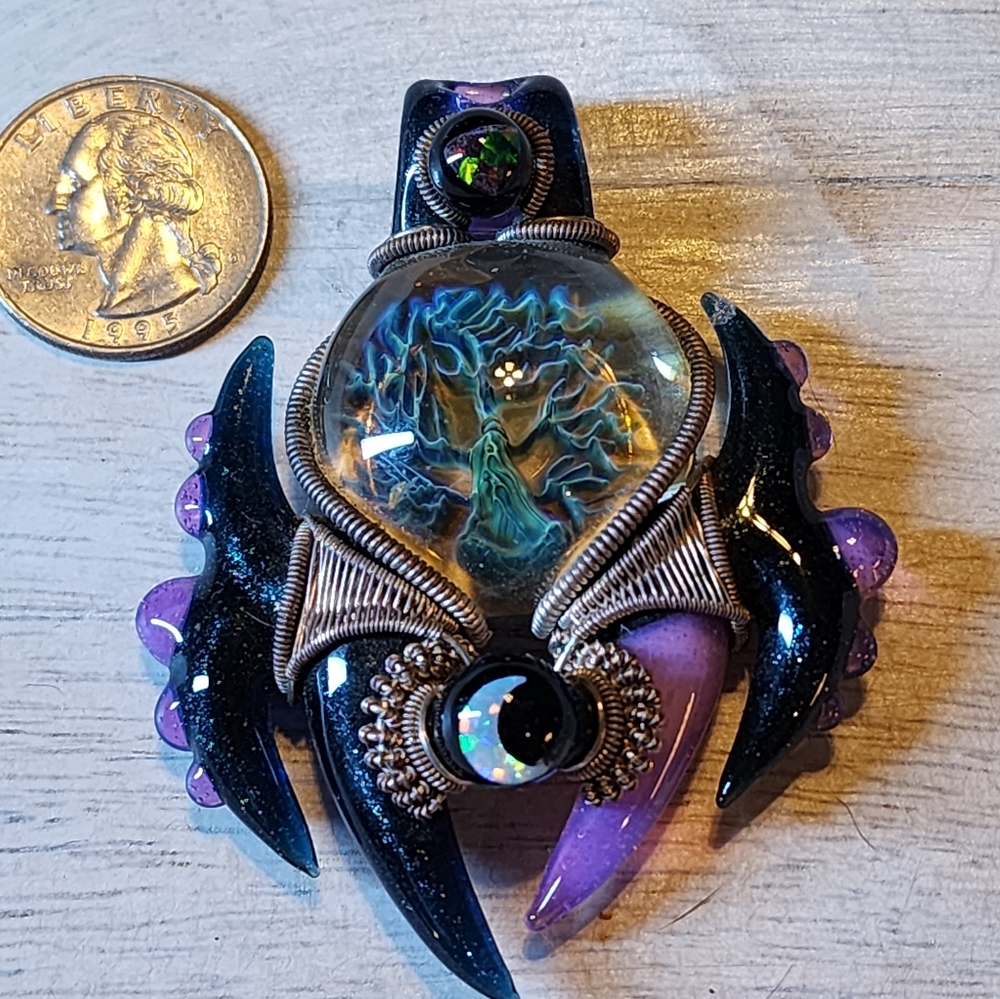 Tree Of Life Glass Pendy, Wire Wrap